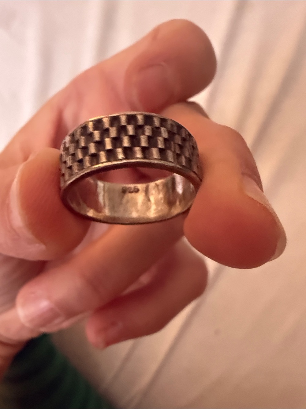 Sterling Silver Textured Men's Band Ring - Silver